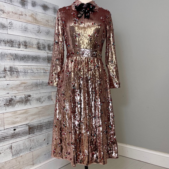 Gucci Pink Sequin Gem Bow Tie Dress Size 40 430500 - Picture 4 of 16